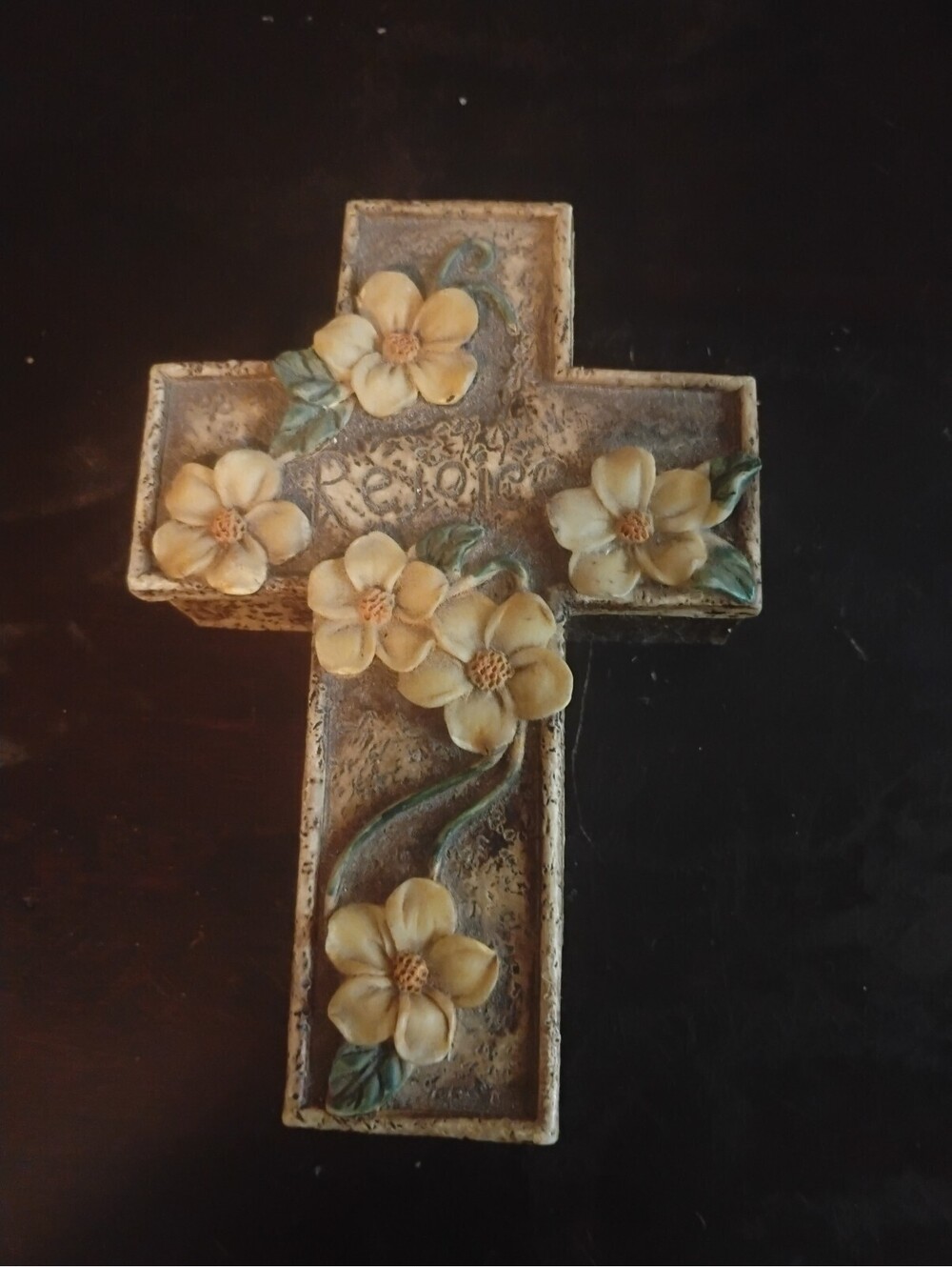 Vintage Style Floral Wall Cross "Rejoice" Inspirational Home Decor